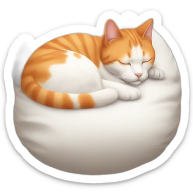 orange and white cat sleeping on a pillow sticker