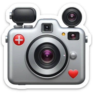 camera with a play symbol and a plus sign sticker