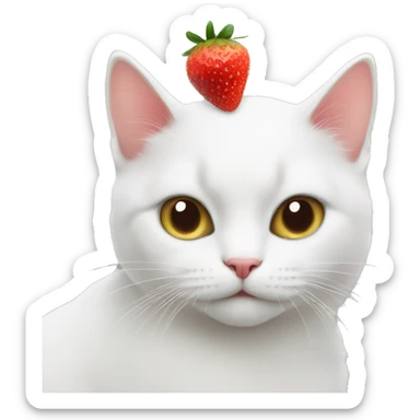 White cat with a strawberry  sticker