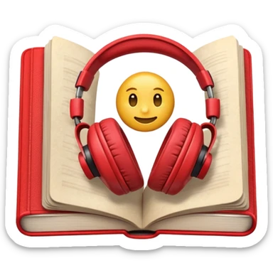 Red headphones laying on a closed red book emoji sticker