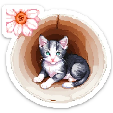 Kitten lying in the flower cone sticker