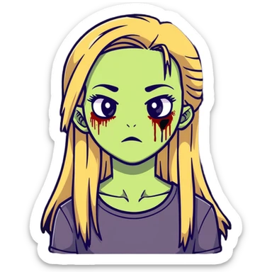zombie girl with long straight dark blonde hair and beautiful eyelashes sticker