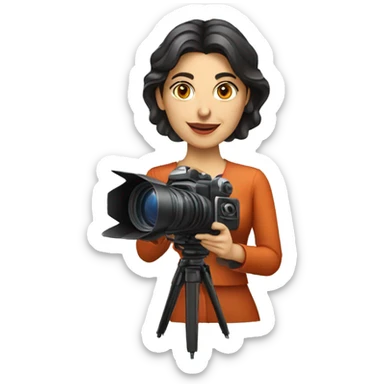 Armenian female casting director holding a cinema camera sticker
