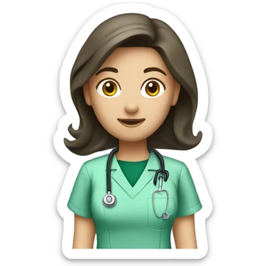 Brunette veterinary nurse. Bottle green scrubs sticker