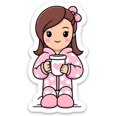 aesthetic Victoria's Secret pajama set, Ugg boots, holding hot chocolate with pink and white marshmallows, cozy and cute sticker