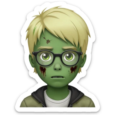 boy zombie with blonde emo hair and green skin and glasses sticker