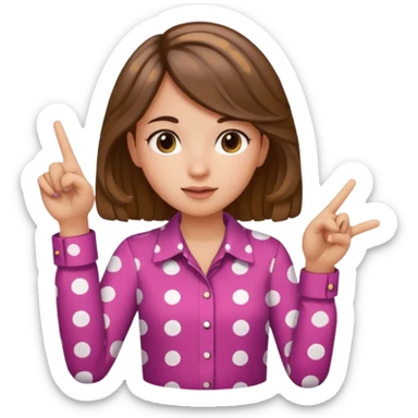 girl wearing a polka dots  shirt style, and poiting witgh her hand, her hair brown  sticker
