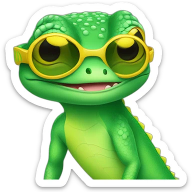 Green Gecko with yellow sunglasses sticker