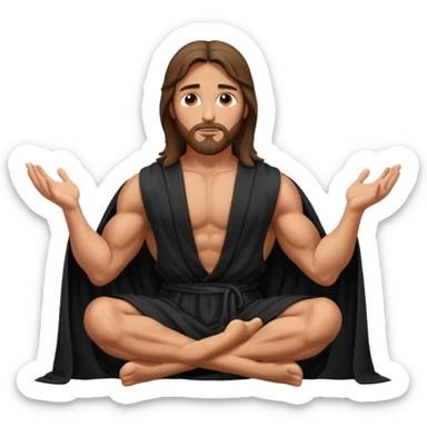 fullbody jesus christ jacked, sleeveless black robe sitting hands down sticker