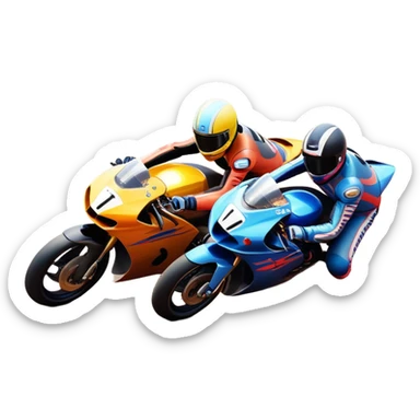 A sleek racing car and motorcycle speeding on a track, leaving a trail of dust behind. The scene captures the thrill of high-speed competition, with blurred motion and vibrant colors, highlighting the dynamic energy of motorsport. sticker