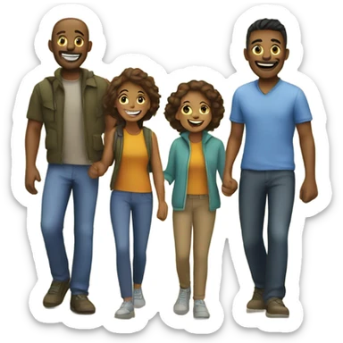 Family of four outdoor smiles with friends sticker