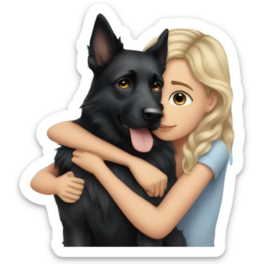 balayage girl with blue eyes cuddled with a black German shepherd  sticker