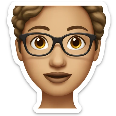 A brown-haired woman with big brown eyes and oval black glasses, long eyelashes and plump lips. sticker