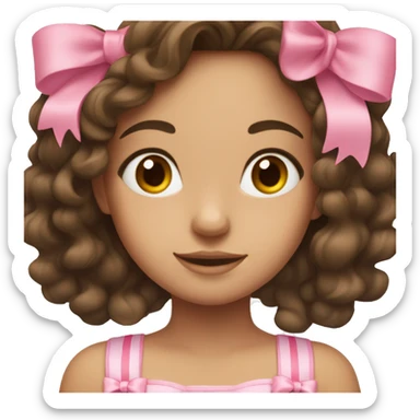 brunette girl with long wavy hair and a pink bow on her hair sticker