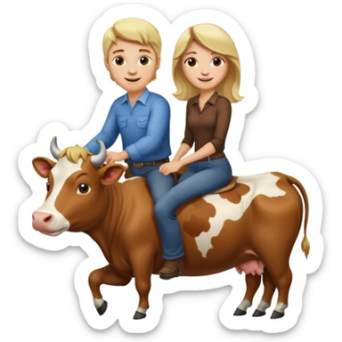 WBlond man and brown hair woman riding a cow sticker