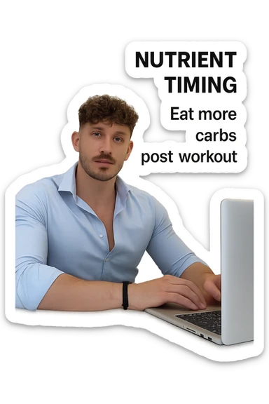 Uomo che sfrutta un timing di nutrienti per mangiare più carbo post workout sticker