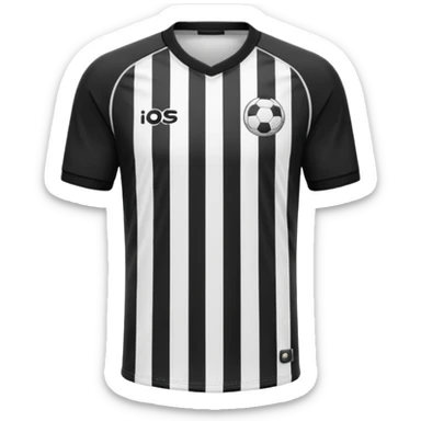 Soccer jersey emoji, cartoon emoji style, front view, black football shirt with a bold vertical white stripe in the center, clean and minimal design, no logo, no sponsor, short sleeves, black round collar, sticker