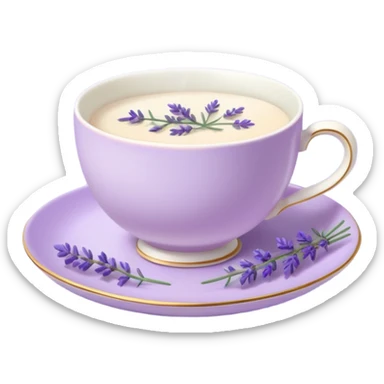 White teacup on a pastel purple plate, lavender flowers on the side, pastelcore aesthetic, cottagecore sticker