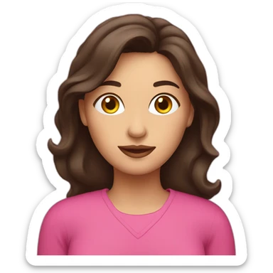 brunette woman on pink computer sticker