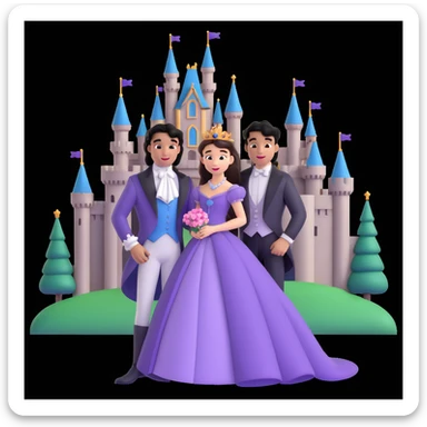 prince and princess Disney dress close up photo in castle background sticker