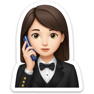 generate a brunette teen dressed formally, calling on a mobile sticker