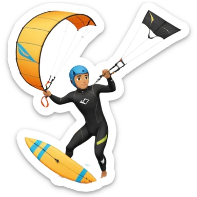 Kiter man con neopreno negro largo en el mar haciendo kite surf y un loop sticker