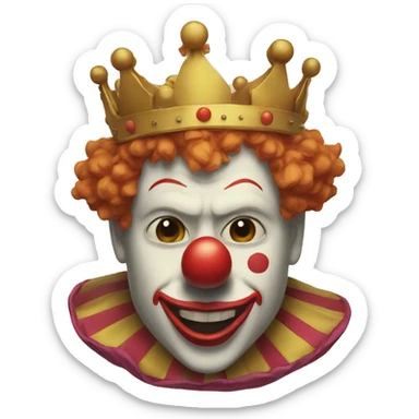 A clown taking of the mask of a king sticker