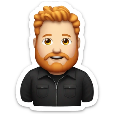 fat guy in black jacket with ginger beard and ginger hair eating Chicken Wing sticker