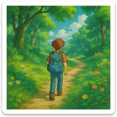 person with backpack traveling ghibli style sticker