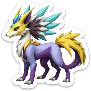 Colorful Meloetta-Manectric-Solgaleo-Raikou-Wargreymon-Sergal-Pokémon-Digimon-Fakémon-fusion-hybrid-creature sticker