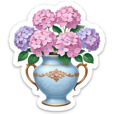 Pink Pastel Aesthetic Hydrangeas In A Vintage Vase sticker