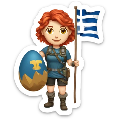 female mountaineer red hair with easter egg and greek flag  sticker
