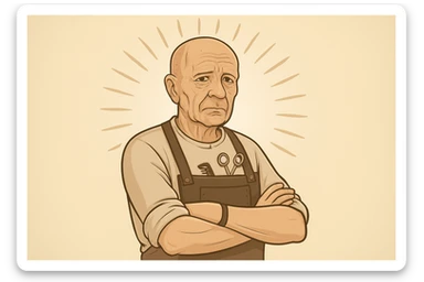 huddi shu odamni qariroq va soch soqolsiz tasvirlab ber sticker