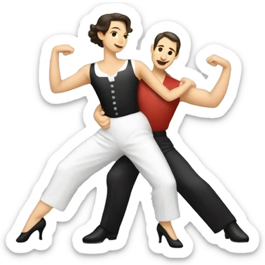 Tango dancers in a tango pose, the man is wearing a referee outfit sticker