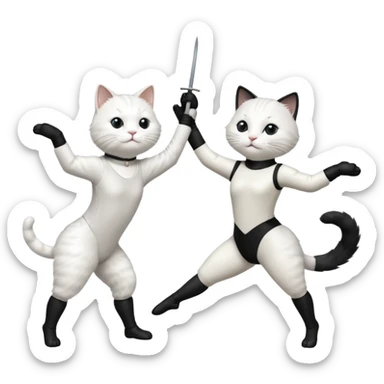 A white cat doing ballet and a black cat doing fencing sticker