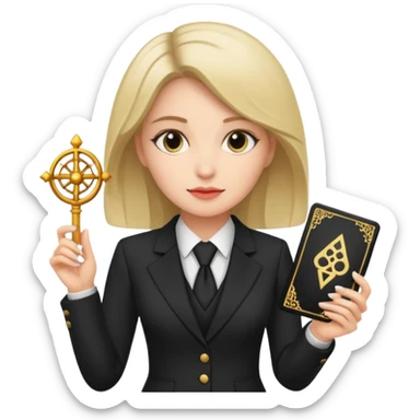 woman get suit and has tarot card sticker
