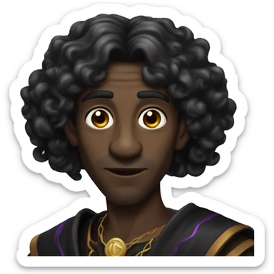  A black male high elf that is a witch fortune teller that has pointed ears with long black curly hair sticker