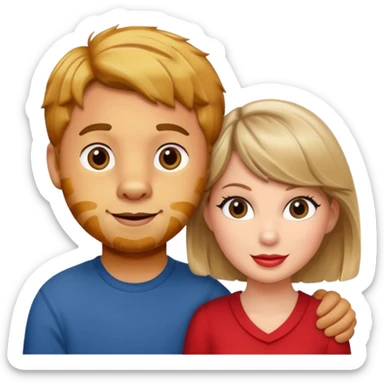 Daniel Tiger and Taylor Swift together, friendly and cheerful, both smiling, simple and expressive 2D emoji style sticker