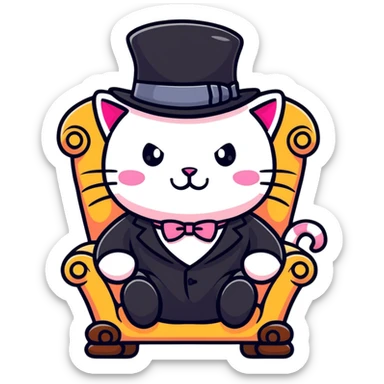 adorable pink cat mafia boss sitting on throne sticker