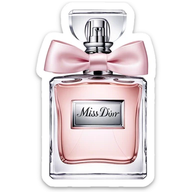 Dior miss dior eau de parfum, silver bow bottle, light pink sticker