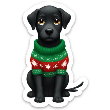 Christmas black puppy in sweater green star  sticker