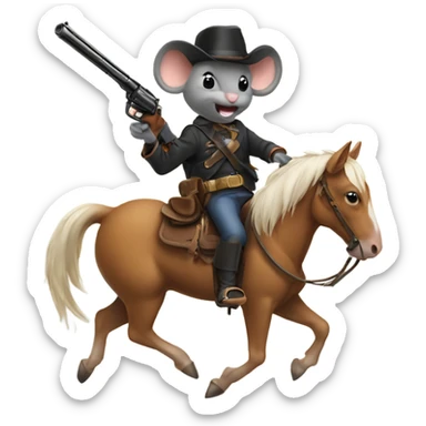 Mouse riding a horse carrying a gun sticker