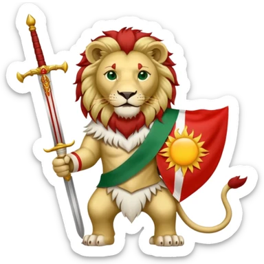Make flag with three color, upper color should be green and middle be white and in down should be red, and add a lion with a sword on his hand and a sun in his back in the middle of flag in white color. sticker
