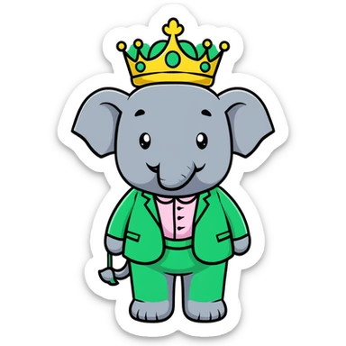 Babar the elephant king with crown and green suit sticker