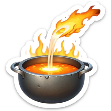 The crucible pours out metal, pixels. sticker