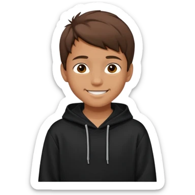 emoji of a teenage boy, short brown hair, wearing a hoodie, smiling sticker