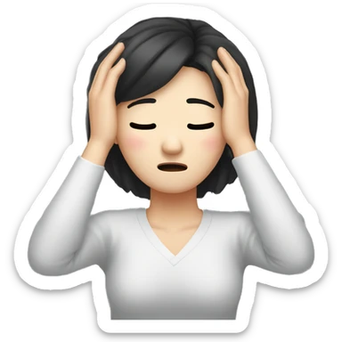 Headache, middle-aged Korean woman in her 40s, with only one hand on her head, painful face, black hair sticker