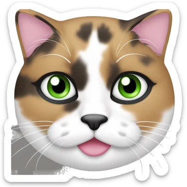 Fat calico cat with green eyes and pink nose sticker