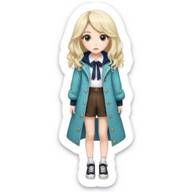 Pretty, stylish, anime style, character, real life, big eyes, cute, gorgeous hair, full body, stylish clothing, lady, young, romantic, colorful, detailed, cool design, aesthetic sticker