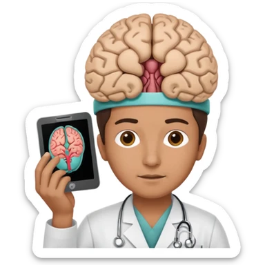 neurosurgeon holding a brain scan sticker